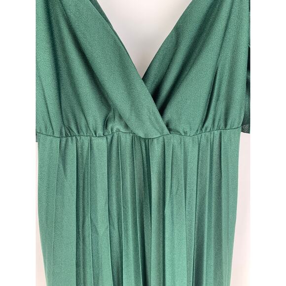 ASOS Pleated Twist Back Cap Sleeve Maxi Dress Women 4 Forest Green Sheer Chiffon - Picture 7 of 10